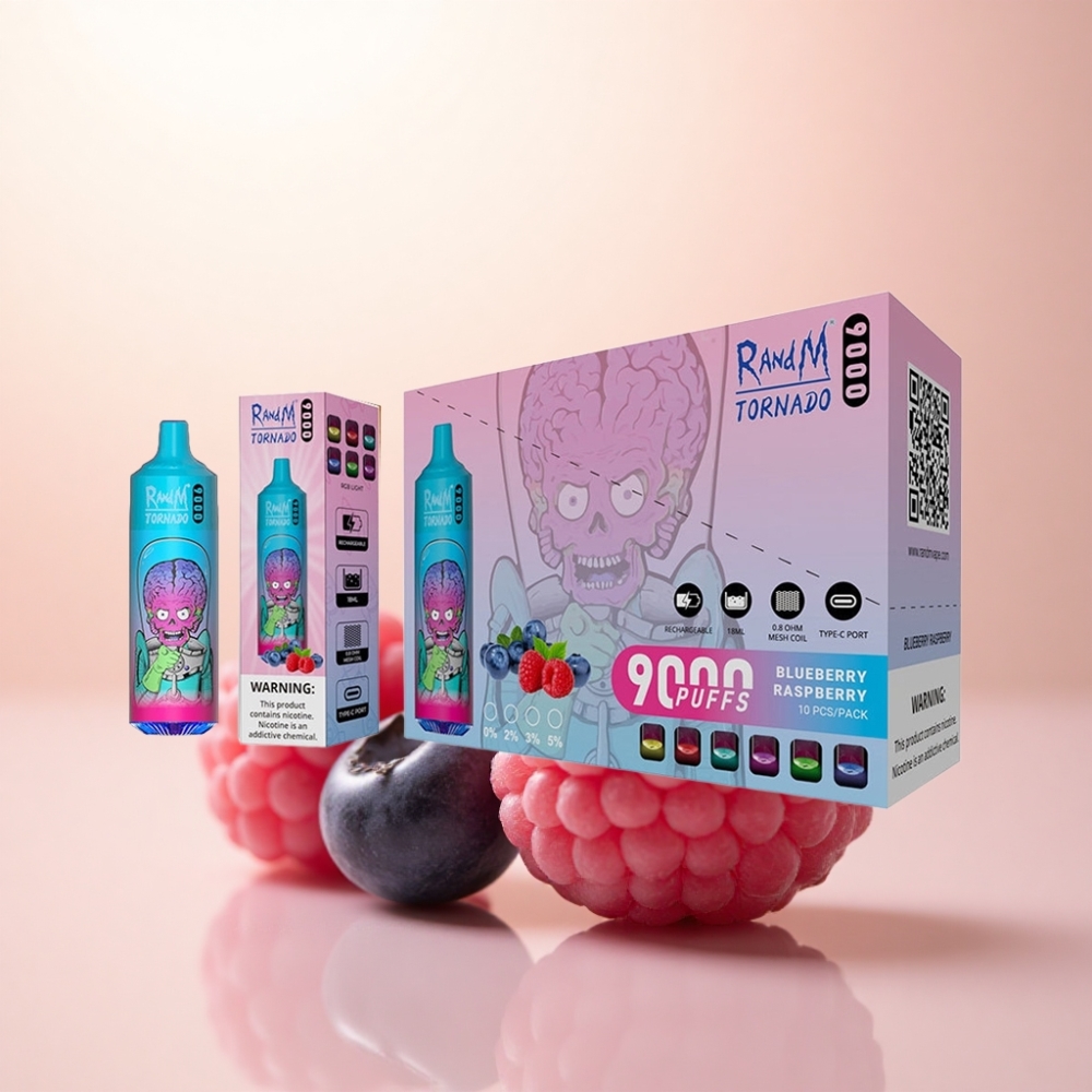 RandM Fumot Tornado 9000 Puffs ブルーベリーレッドラズベリー 850mAh 18mL メッシュコイル