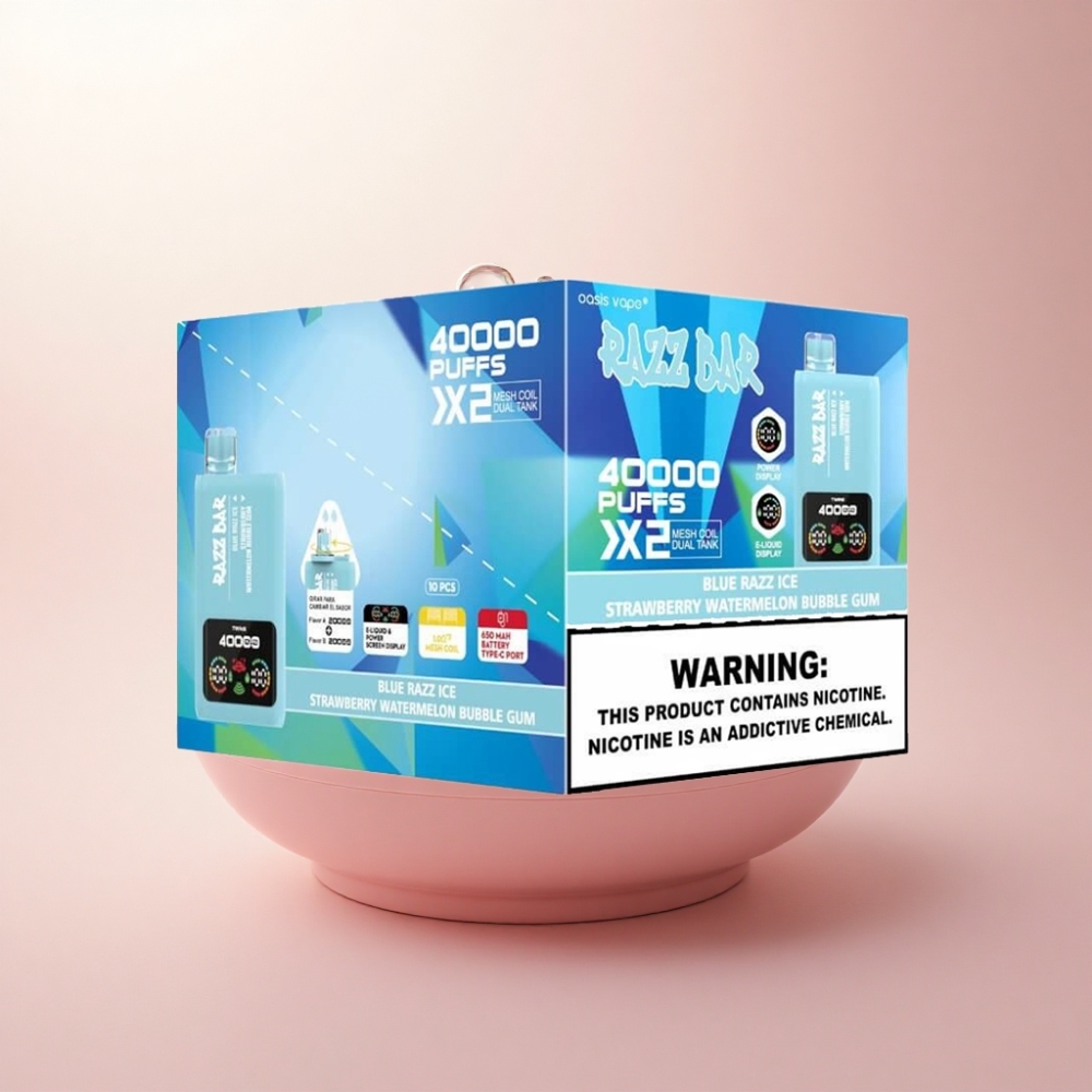 Razz Bar 40000 Puffs ブルーラズアイスストロベリーウォーターメロンバブルガム 1.0オームメッシュコイル 5%ニコチン