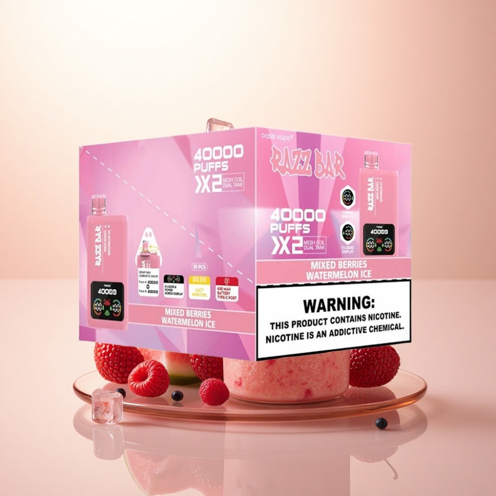 Razz Bar 40000 Puffs ミックスベリー - ウォーターメロンアイス 1.0オームメッシュコイル 650mAh