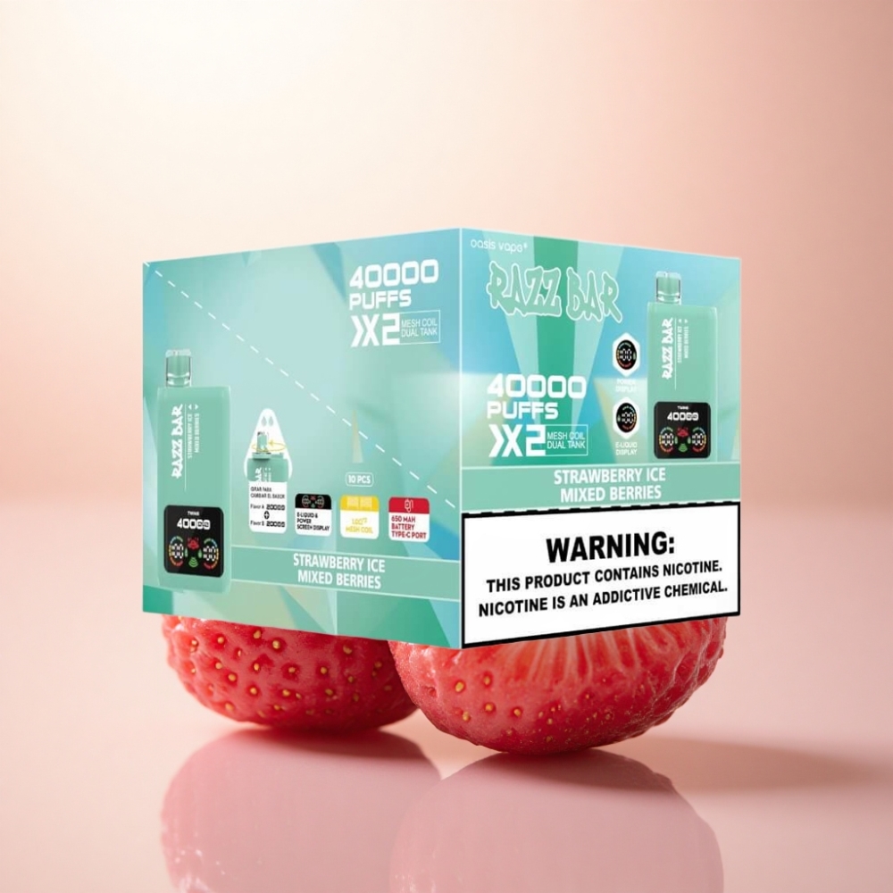 Razz Bar 40000 Puffs ストロベリーアイス - ミックスベリー 1.0オームメッシュコイル 650mAh