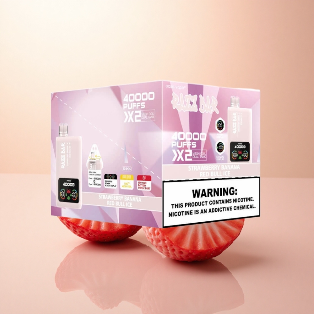 Razz Bar 40000 Puffs ストロベリーバナナ - レッドブルアイス 1.0オームメッシュコイル 650mAh