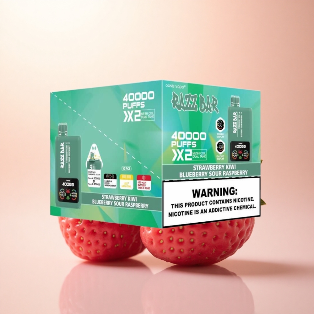 Razz Bar 40000 Puffs ストロベリーキウイ - ブルーベリーサワーラズベリー 650mAh 2%ニコチン
