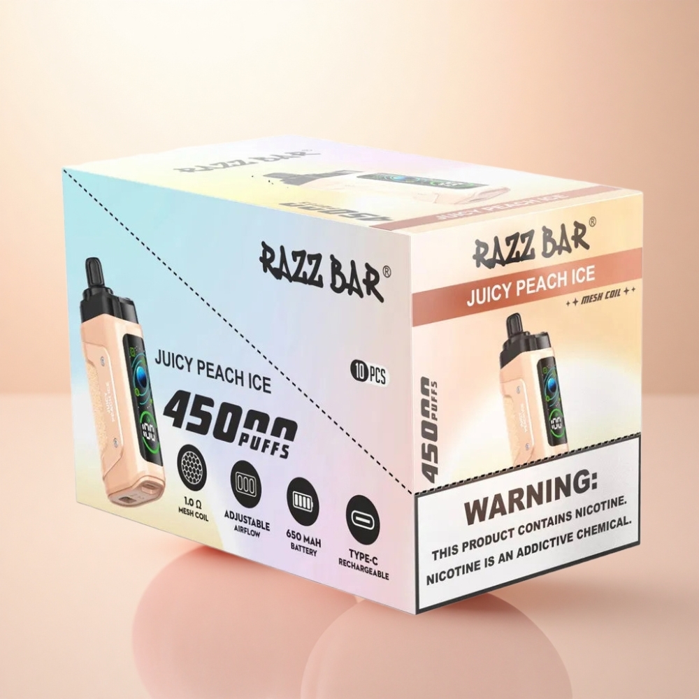 Razz Bar 45000 Puffs ジューシーピーチアイス 1.0オームメッシュコイル 650mAh