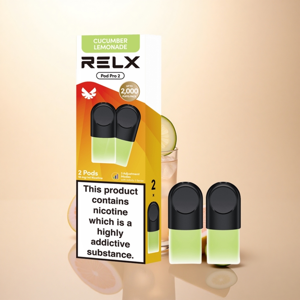 Relx Pod Pro 2 Vape Device ベバレッジ-キュウリレモネード 18mg/ml ニコチン 1.9ml 3電圧調整