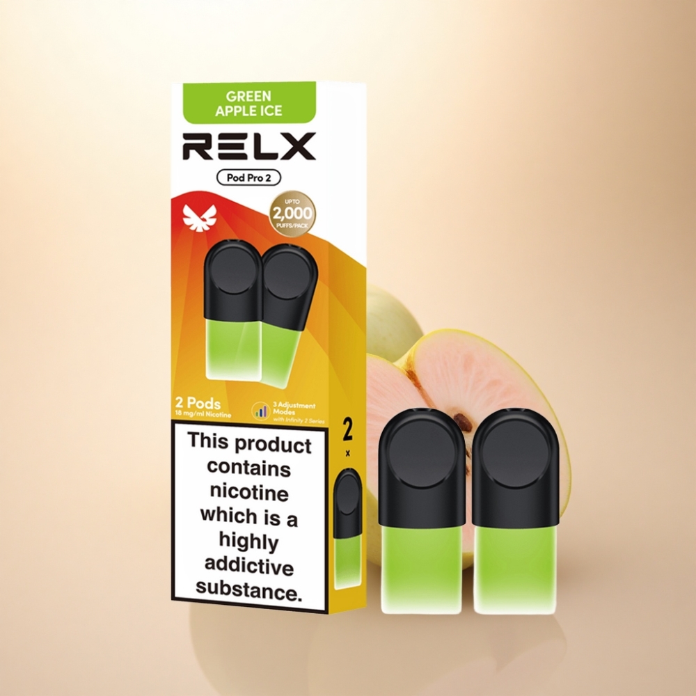 Relx Pod Pro 2 Vape Device グリーンアップルアイス 18mg/ml ニコチン 1.9ml 3電圧調整