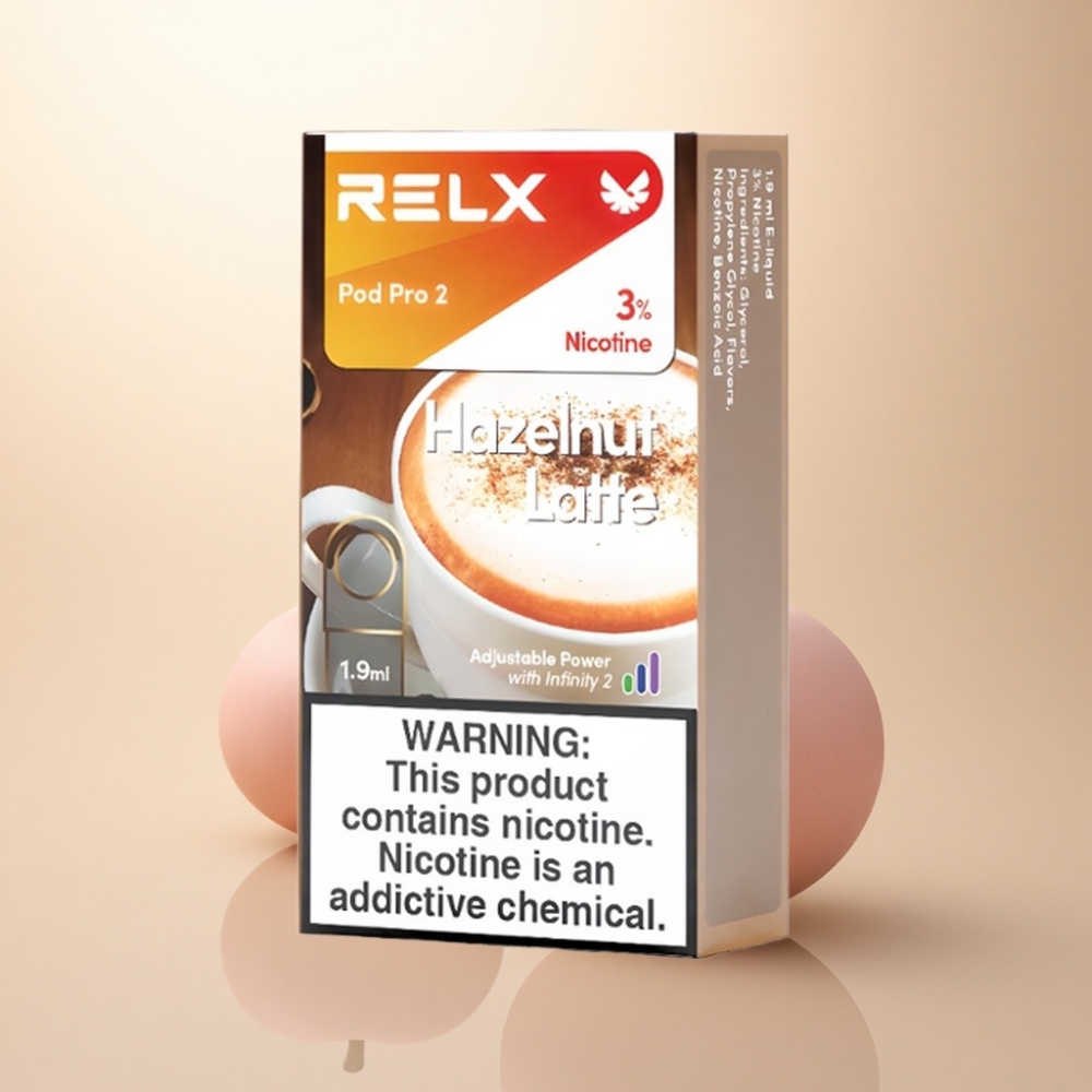 Relx Pod Pro 2 Vape Device ヘーゼルナッツラテ30mg/mlニコチン 1.9ml 3電圧調整